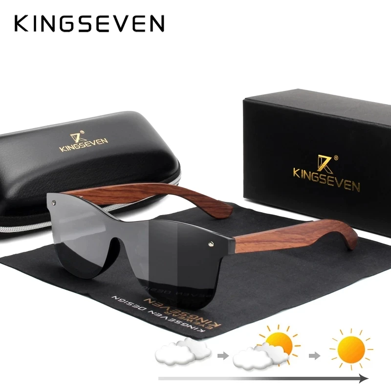 Kacamata Hitam Bingkai Kayu Alami Merek KINGSEVEN Kacamata Hitam Pria/Wanita Terpolarisasi UV400 Kacamata Berkendara Musim Panas Retro