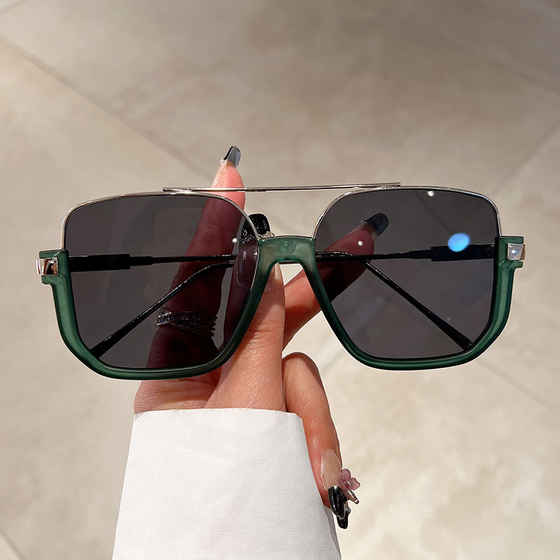 Kammpt retro metal piloto óculos de sol nova moda feminina quadrado ponte dupla tons na moda ins design da marca anti uv óculos de sol