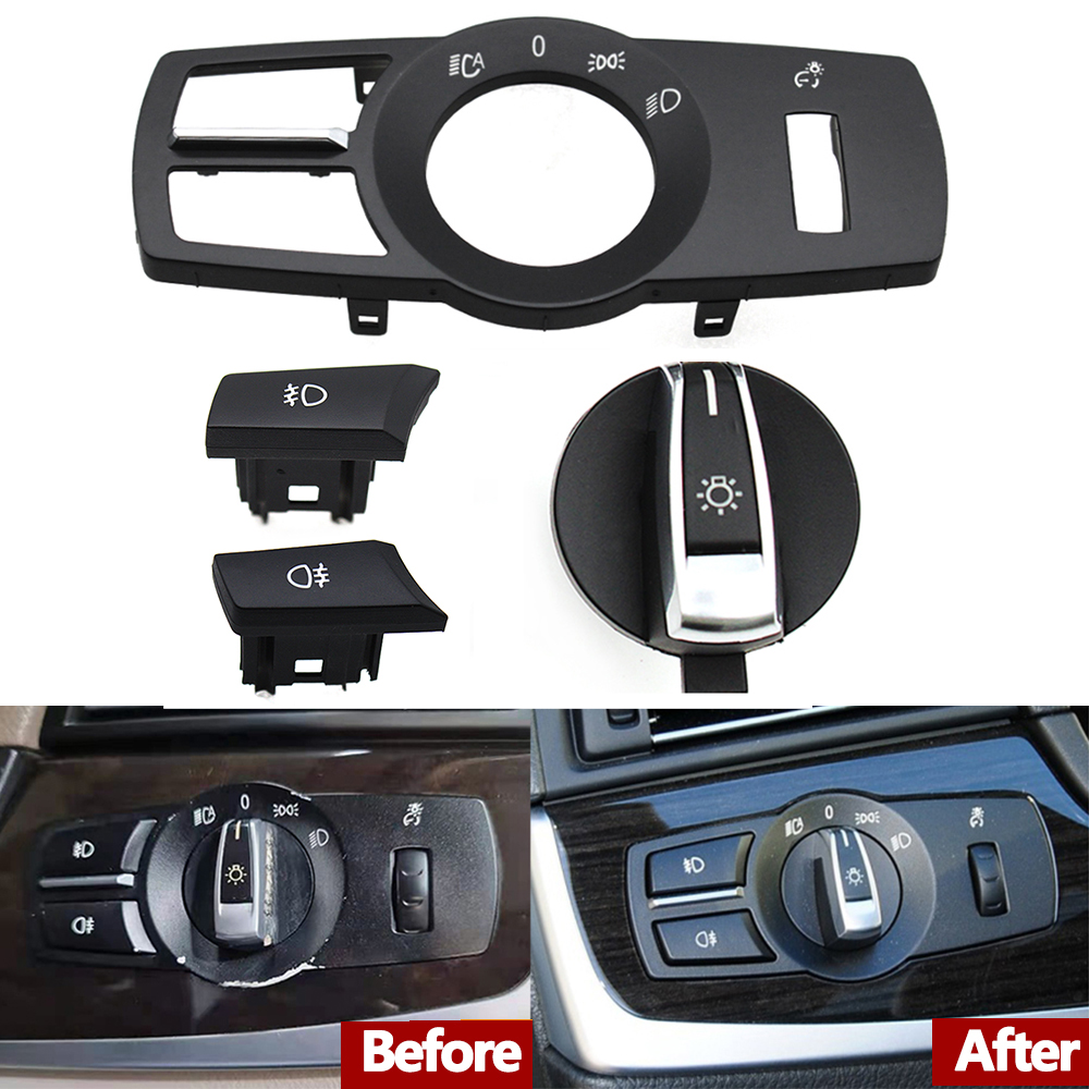Botão foglight cabeça lâmpada rotativa interruptor do farol capa para bmw série 5 5gt 6s 7s x3 x4 f01 f02 f10 f11 f07 f06 f12 f25 f26