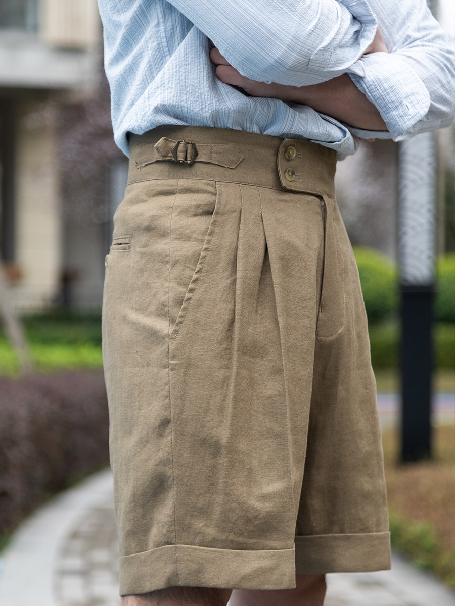 POT & CRAFTSMAN tissu en lin pur paresseux été Naples taille haute shorts amples pantalons décontractés pour hommes peuvent être personnalisés