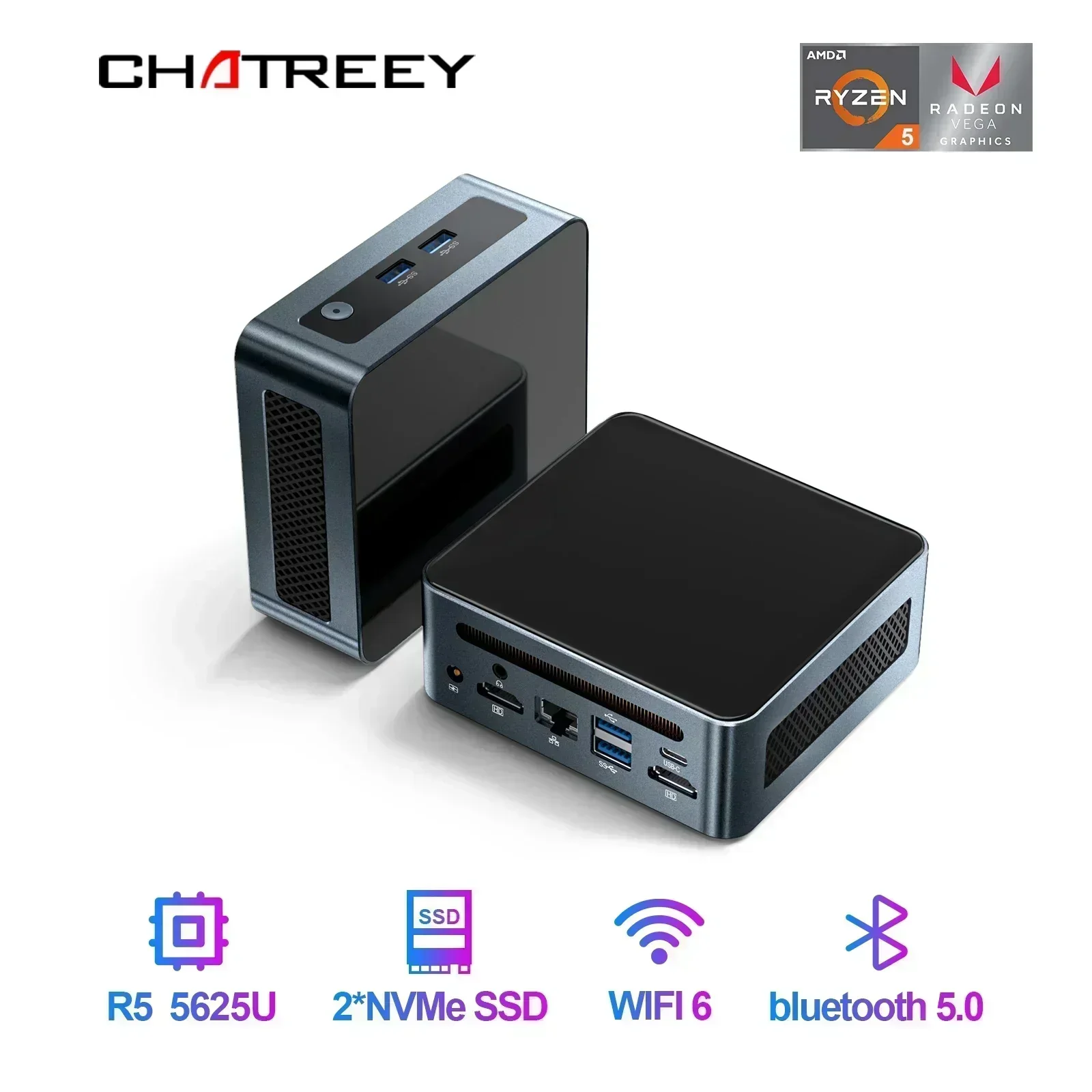 Мини-ПК Chatreey AN2P Ryzen 5 5625U/3550H игровой настольный компьютер NVME SSD WIFI6 HD Windows 11 Pro