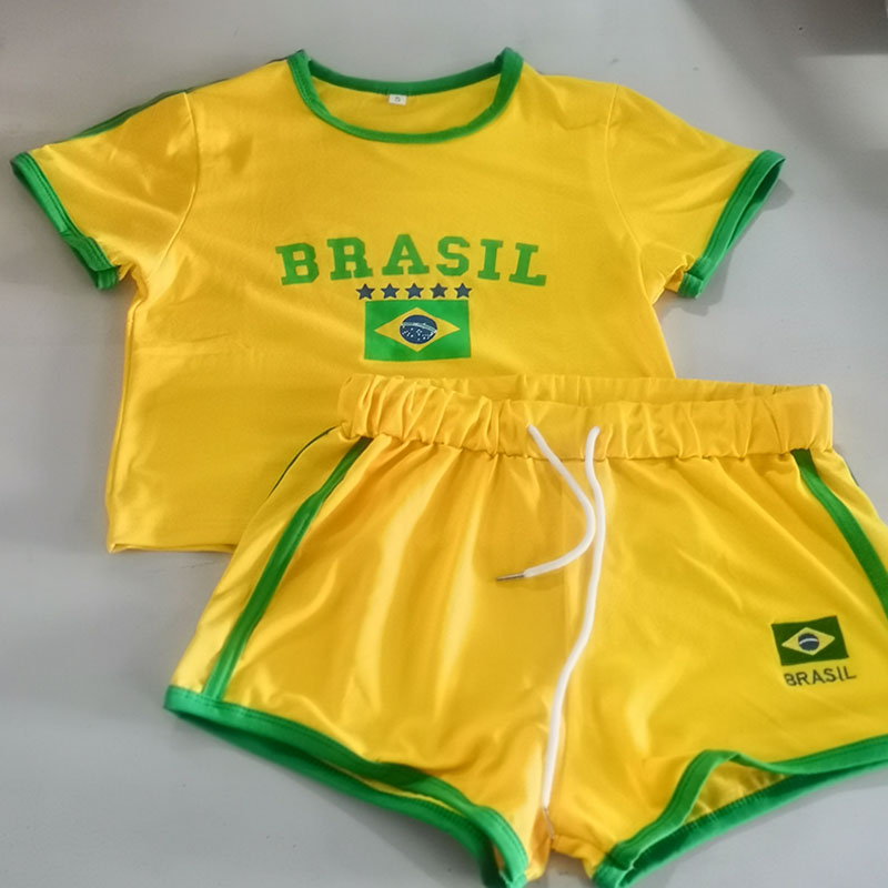 2023 Zomer Dameskleding T-Shirt Met Korte Mouwen + Korte Broek Met Trekkoord 2 Stuks Pak In Brazilië Met Letterprint Casual Trainingspak Mode-Outfits