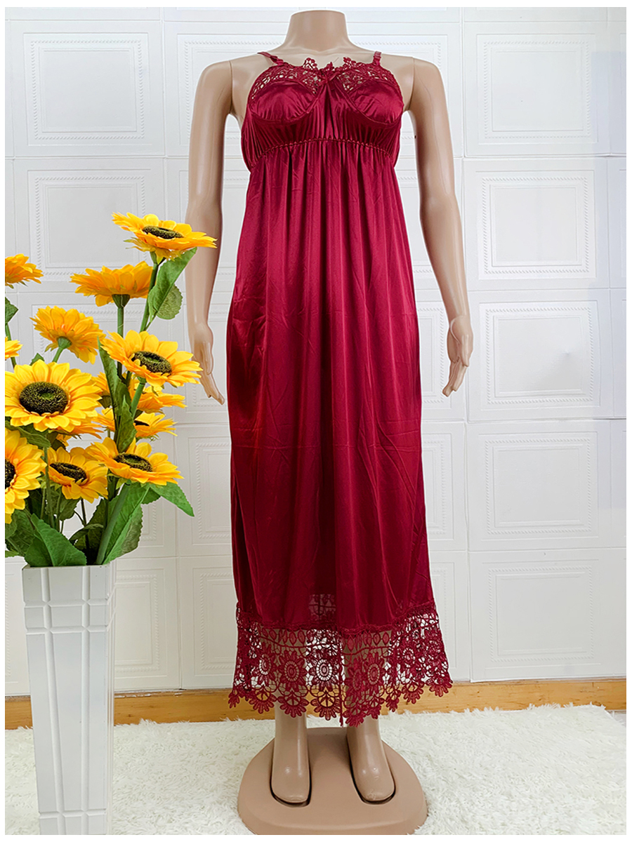 Lo último en pijamas africanos sexis y elegantes con bordado de encaje, camisón Sexy cómodo de seda, falda con tirantes, vestido elástico largo