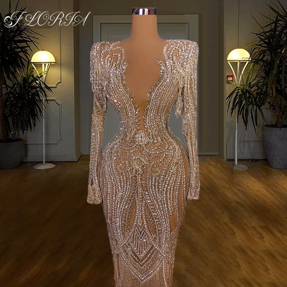Robe de mariée Вечернее платье с блестящими кристаллами и бисером Элегантное платье для выпускного вечера с глубоким V-образным вырезом и блестками от кутюр Вечерние платья 2023