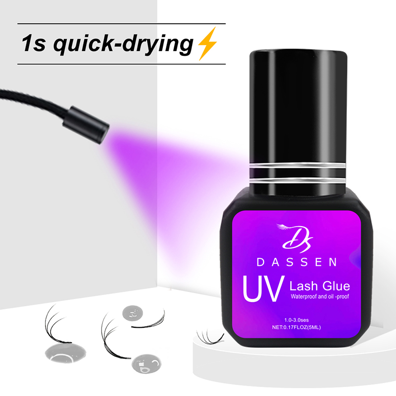 Cola para Extensão de Cílios Dassen 5ml UV, Secagem Rápida em 1 Segundo, Forte Fixação, Longa Duração, Adesivo Não Irritante para Cílios de Mink Profissional