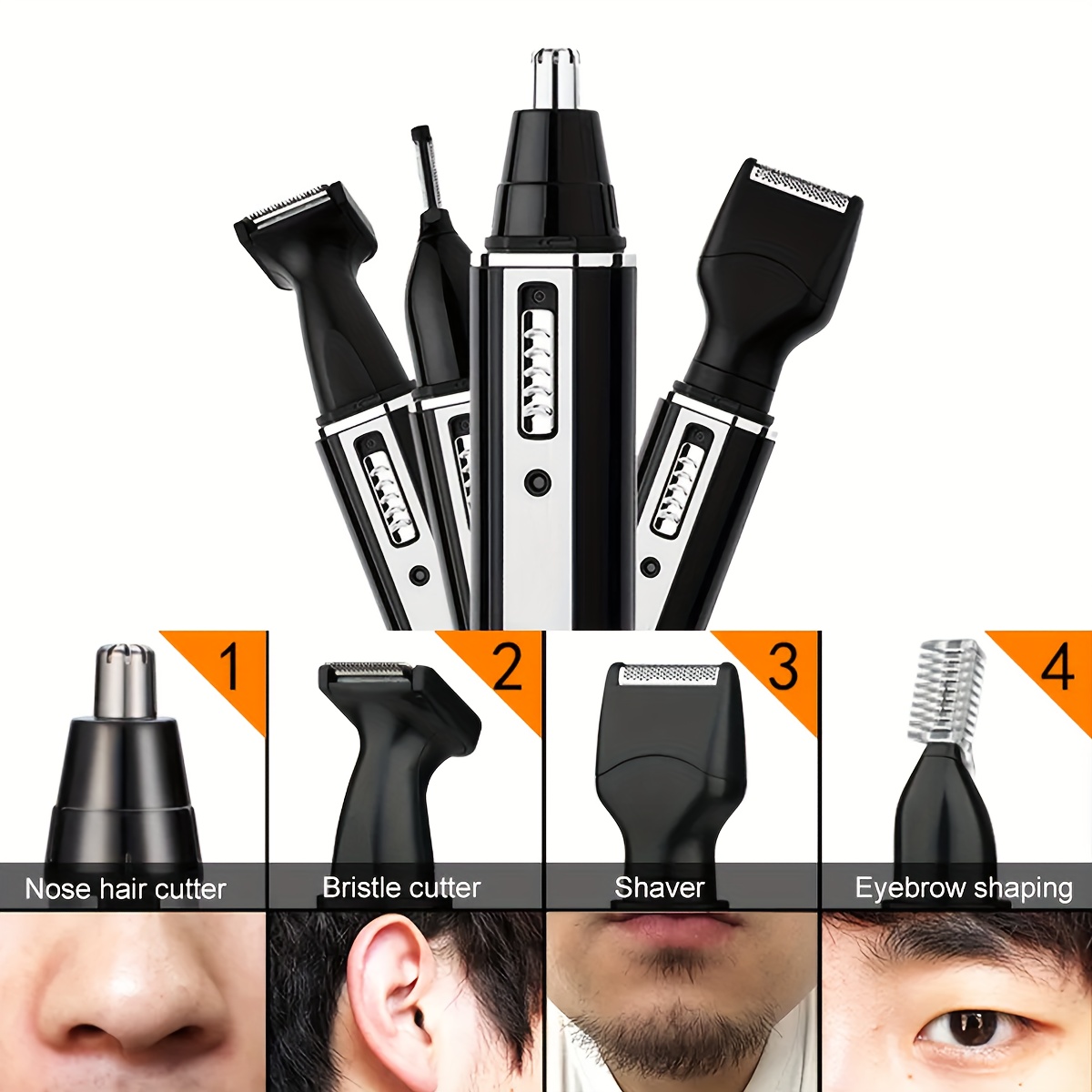 Aparamento elétrico recarregável do cabelo para homens e mulheres, 4 em 1, nariz e sobrancelhas, cortador indolor do cabelo, presente