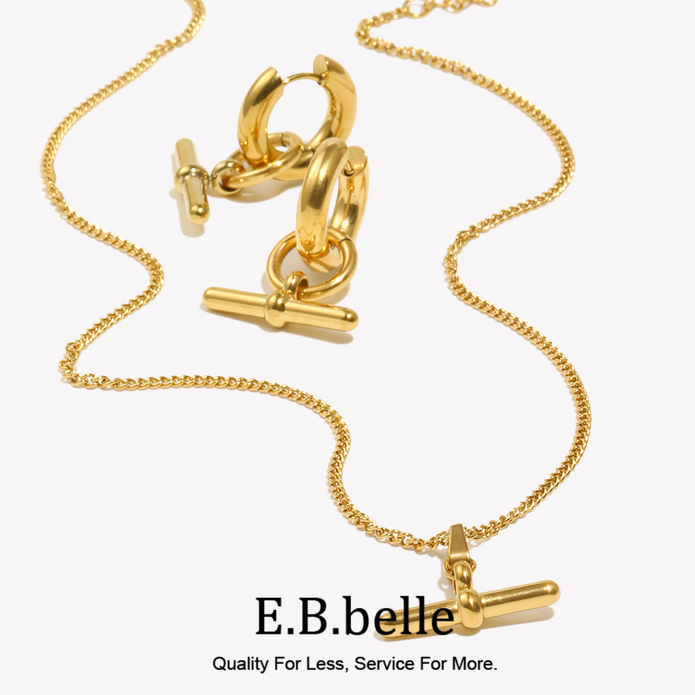 E.B. Belly-Aço Inoxidável Colar com Pingentes para Mulheres, Banhado a Ouro 18K, Design Minimalista, T Bar, Girl's Jewelry, senhoras