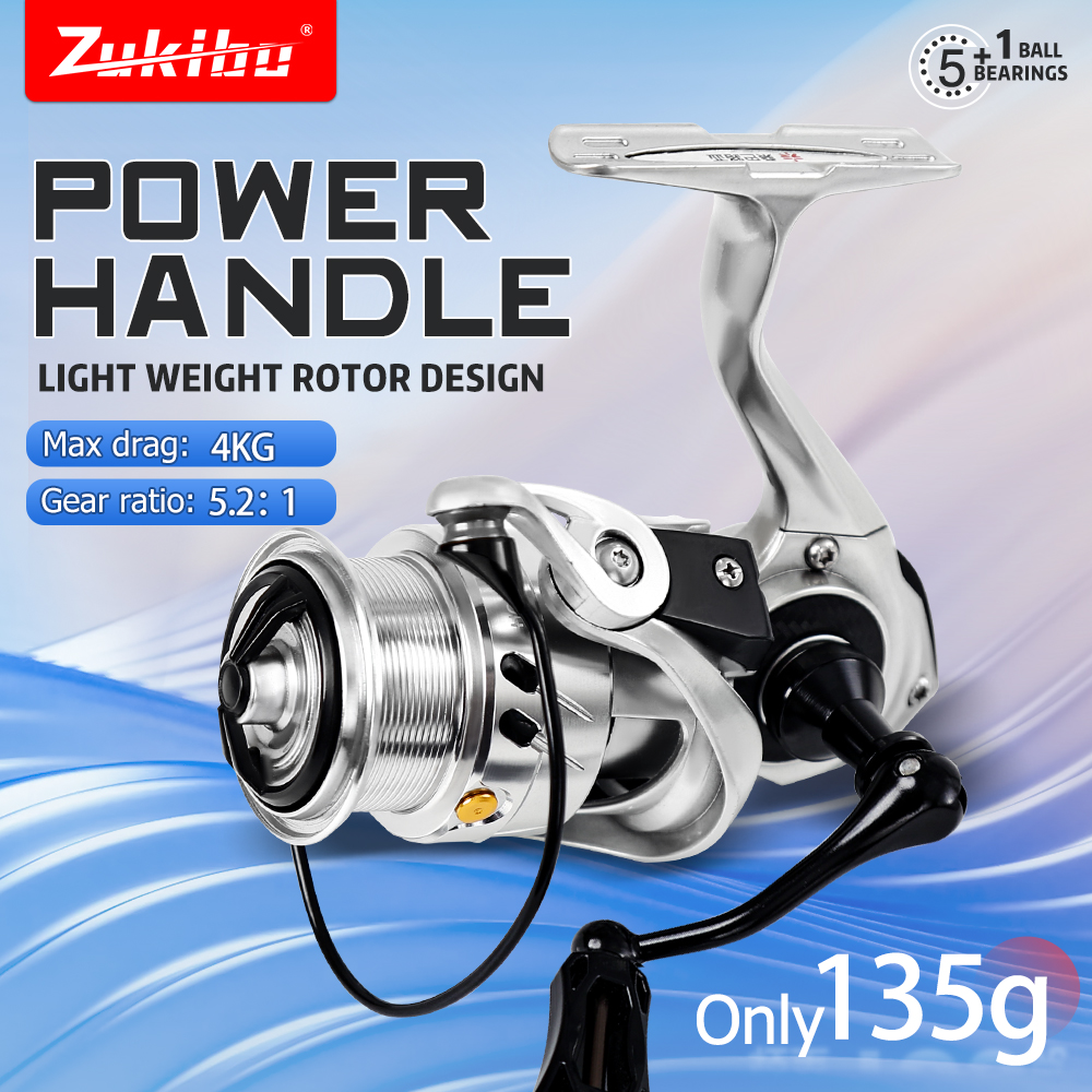 ZUKIBO HOGUANG 135g Spinnning Reel manico in alluminio Max Drag 4KG 5.2:1 Gear Radio acciaio inossidabile 5 + 1 BB mulinello da pesca durevole