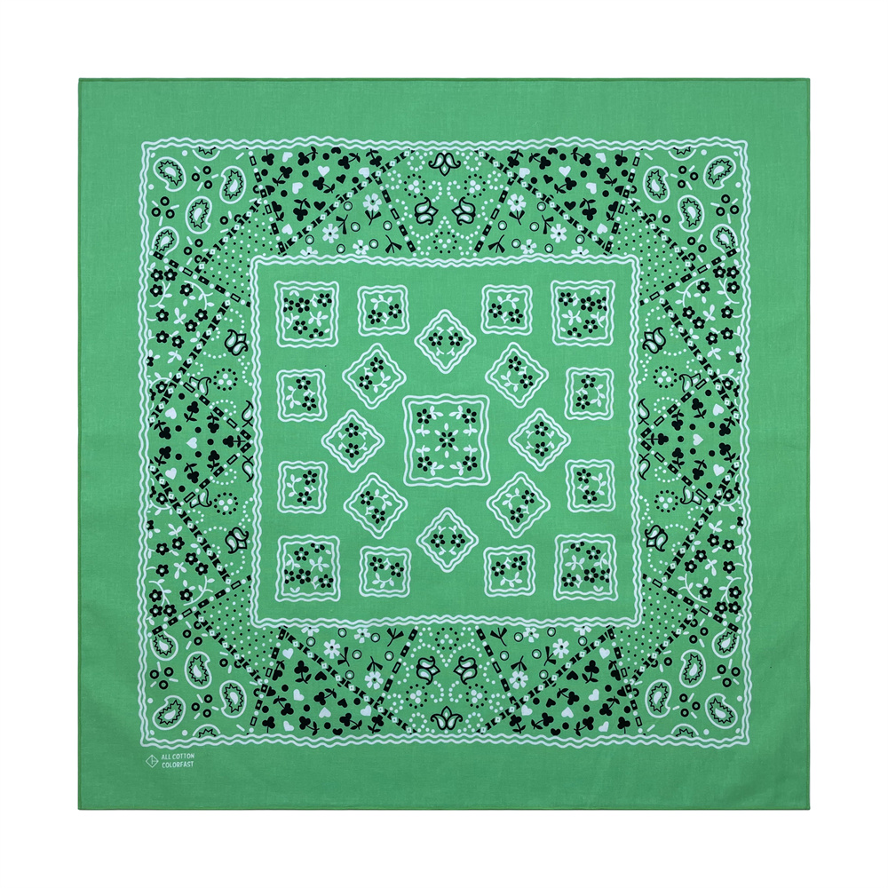 Green Cotton Square Bandana Scarf High Quality New Design Hip Hop Scarf Print Headband Paisley Gifts For Men/Boys/Girls