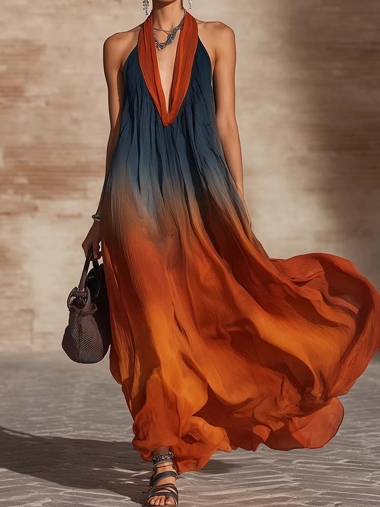 Vestido Maxi Halter sin Mangas con Parches, Elegante y Holgado, con Espalda Descubierta, para Fiesta, Moda de Verano para Mujer, Estilo Urbano