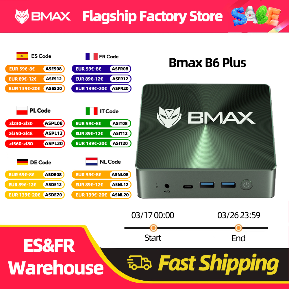 BMAX B6 Plus / Pro Mini-PC Windows 11 PC Intel I3 I5 16 GB DDR4 RAM 512 GB SSD WIFI 5 USB 3.0 USB * 3 HDMI * 2