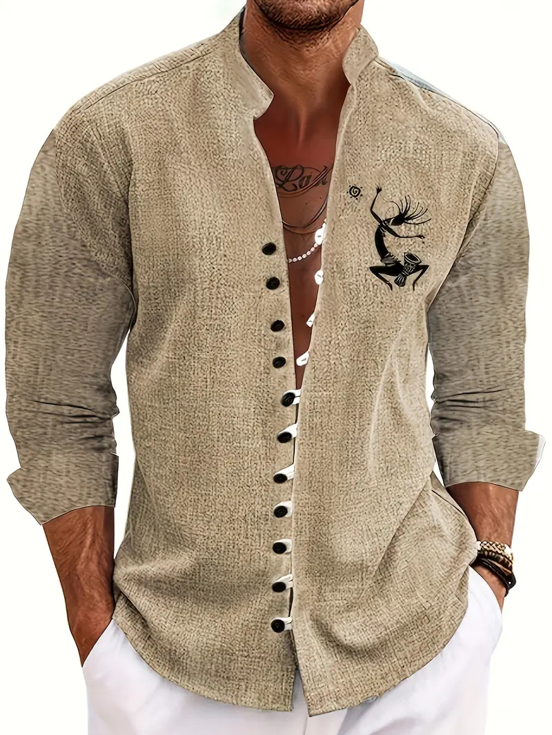 Men's Long Sleeve Shirt Striped Pattern Outdoor Street Long Sleeve Printed Clothing Fashion Street Button Design Top