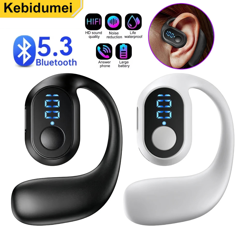 Bluetooth 5,3 Kopfhörer Ohr Haken Drahtlose Kopfhörer LED Display HD Anruf Mikrofon Surround Sound Ohrhörer HiFi Stereo Gaming Headset
