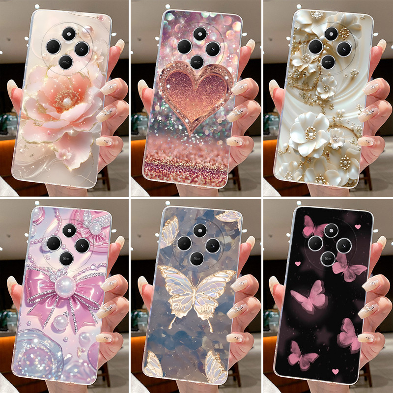 Custodia per Xiaomi Redmi 14C 14R, Cover con Fiori e Farfalle, per Redmi A3 Pro 4G A4 5G, Funda in Silicone Morbido Trasparente TPU