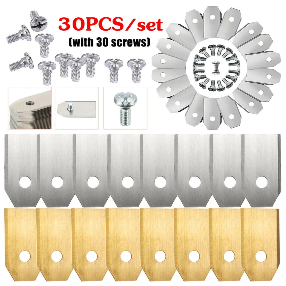 18/30pcs สแตนเลสสตีลเครื่องตัดหญ้าตัดใบมีด W/ชุดสกรูสําหรับ Husqvarna เครื่องตัดหญ้า/Gardena หุ่นยนต์เครื่องตัดหญ้า Part