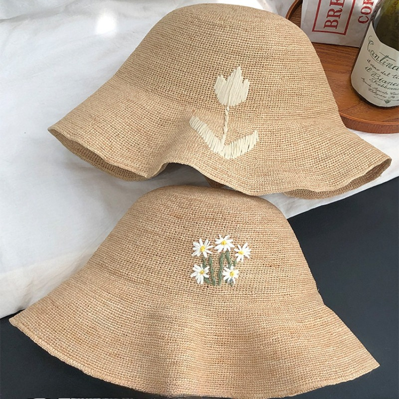 2026New Natural Raffia Hand-woven Sun Hat for Women Summer Sun Protection UV Wide Brim Beach Straw Hat Korean Designer Block Hat