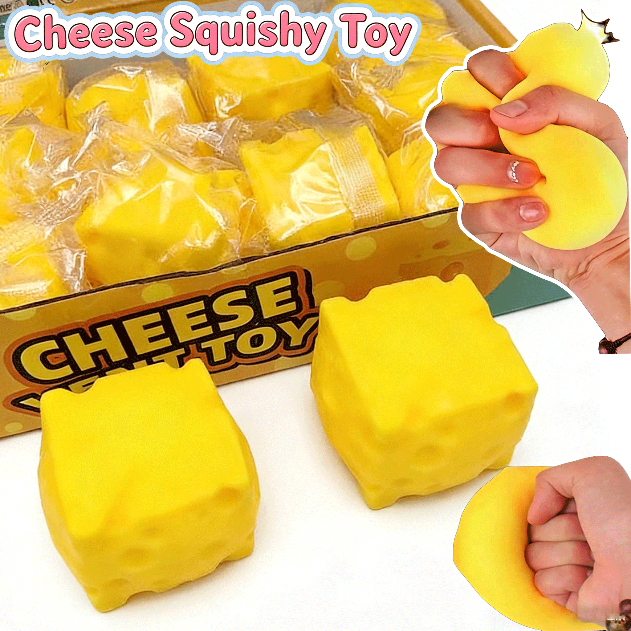 7E-Portable Cheese Squeeze Toy Fidget Stress Relief Squishy Ball Slow Rebound voor Bureau Decor Decompressie Speelgoed voor Volwassenen Cadeau