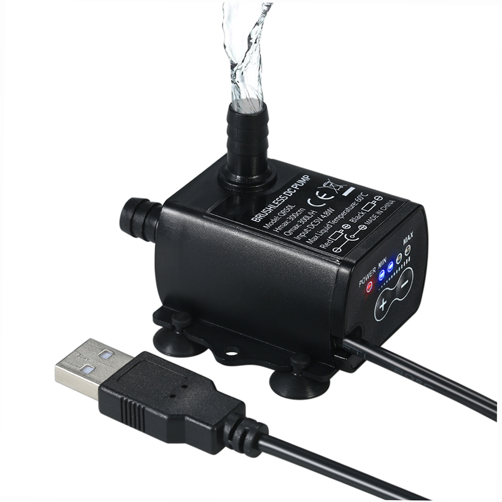 Niezwykle cichy Mini USB DC5V 4,8W 300L/H podnośnik 300cm bezszczotkowa pompa wodna wodoodporna fontanna zanurzeniowa z regulacją przepływu
