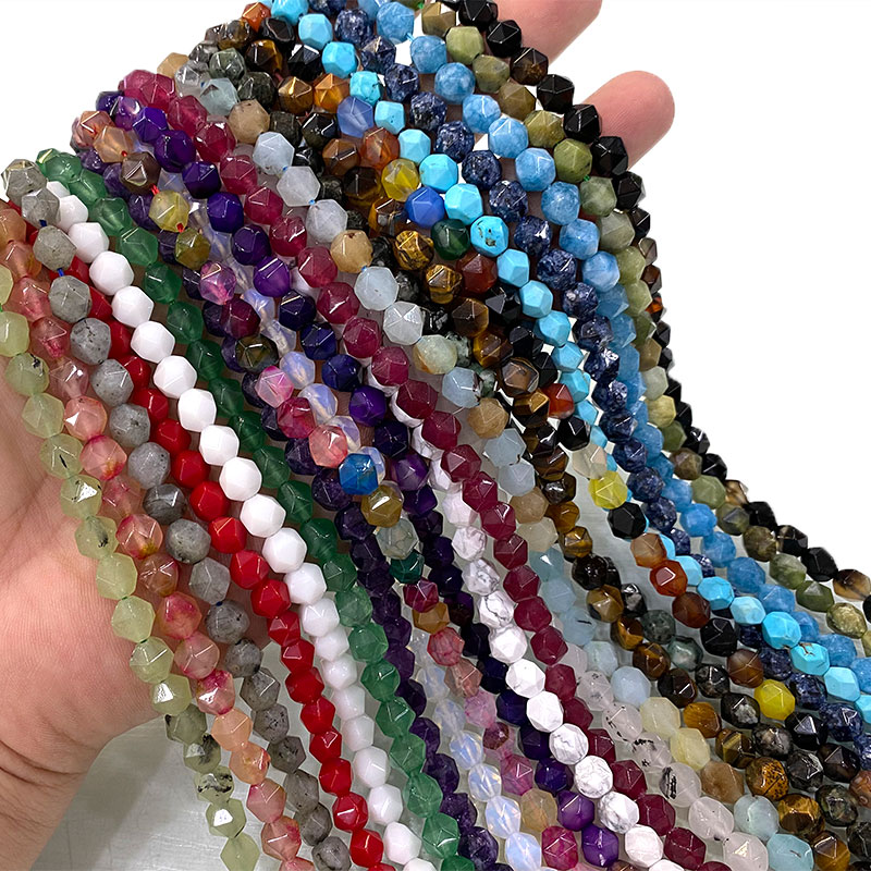 Faceted รอบ 6 8 10 มม.หินธรรมชาติ Agates Turquoise Chalcedony Jades Spacer ลูกปัดสําหรับเครื่องประดับ DIY สร้อยข้อมือ