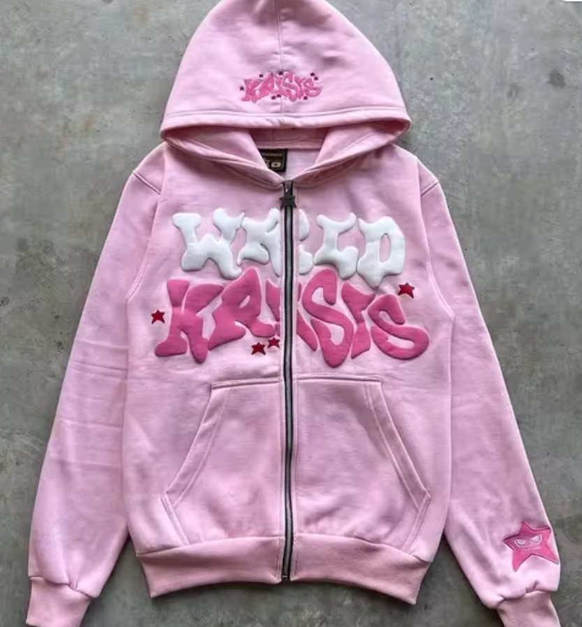 Sudaderas con capucha con cremallera y estampado de estrellas y letras Retro americanas para mujeres y hombres Y2K sección de primavera otoño chaqueta cárdigan de marca de moda perezosa