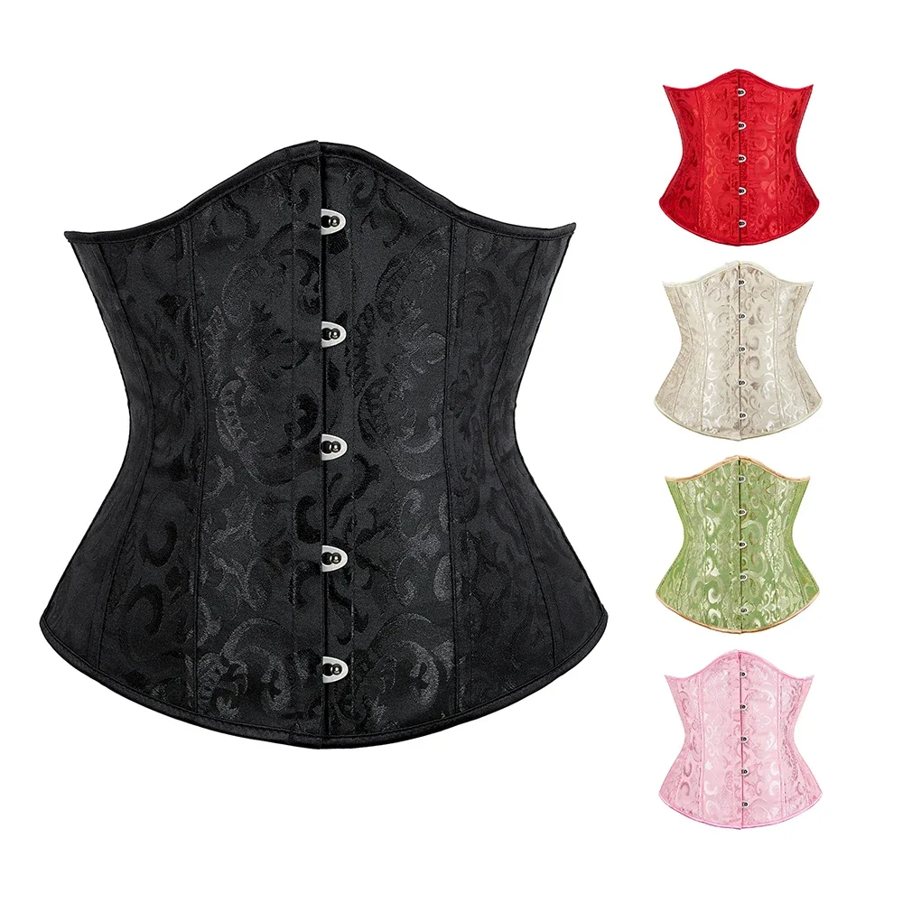 Corset sous le buste en jacquard pour femme, bustier gothique vintage, basques en os en plastique, serre-taille, spoeur de corps