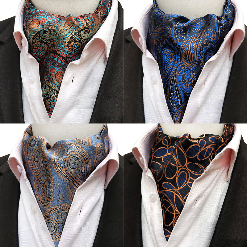 Mens Ascot Necktie Paisley Floral Ties For Man Polyester Jacquard Woven Cravat For Wedding Business Party Accessories