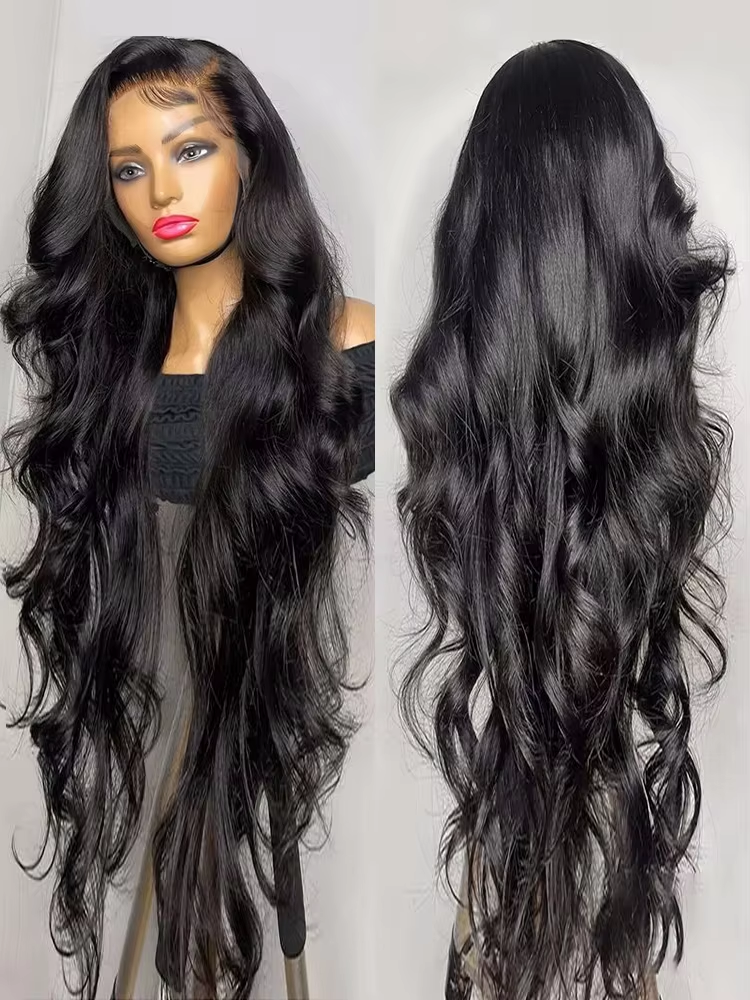 Wig Rambut Asli Peru 30 Inch Body Wave 13x6 Hd Lace Frontal, Kepadatan 250%, Pre-plucked Lace Front Wig Untuk Wanita Kulit Hitam