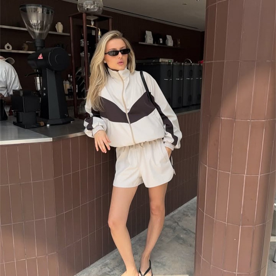 Ensemble deux pièces pour femme : veste zippée à manches longues et pantalon de sport patchwork style hip-hop, idéal printemps-automne, tenue de rue