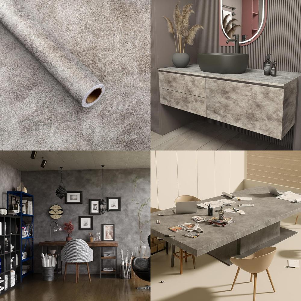 Large Gray Silver Limewash Effect Peel and Stick Concrete Wallpaper 32x354 Inches Self-Adhesive Removable Vinyl Contact Paper fo