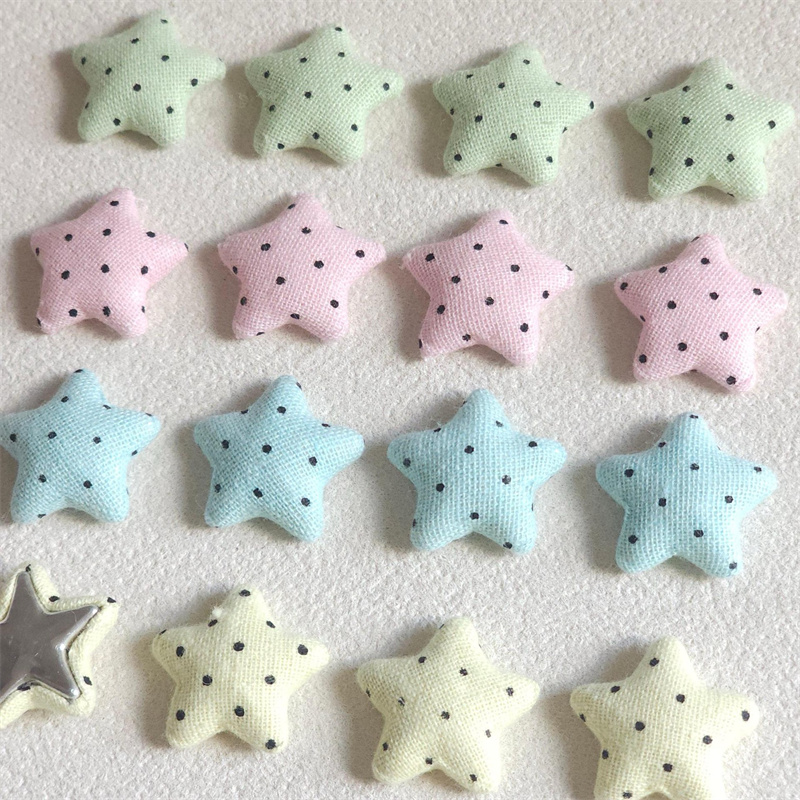 Recién llegado 100 unids/lote 20mm patrón de puntos tela geometría estrellas forma cabujón cuentas diy joyería accesorio para el cabello