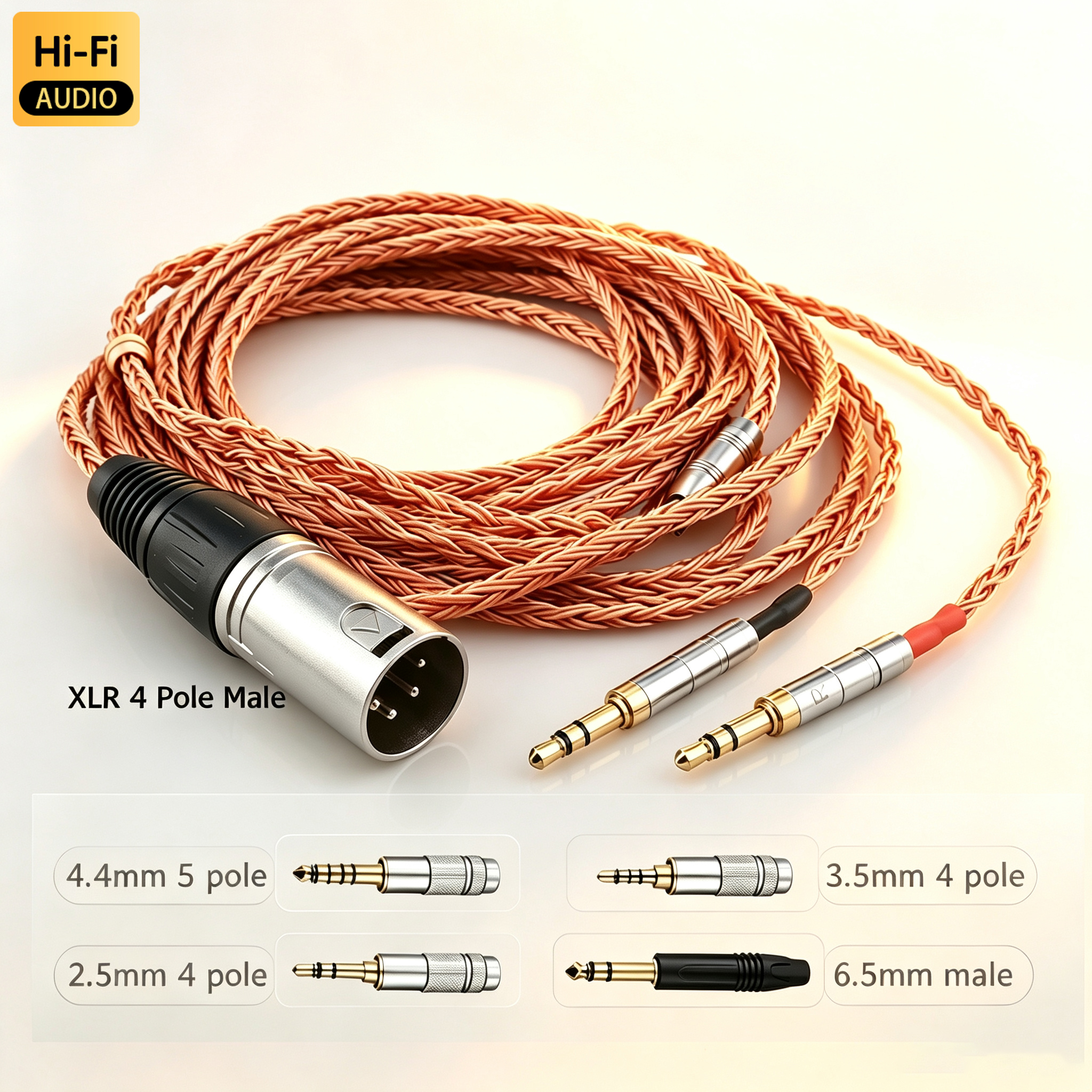 Cabo de Fone de Ouvido HiFi XLR 3.5/4.4mm 16 Fios 99% Cobre OCC Puro 7N para Hifiman Sundara Ananda HE1000se HE6se he400i he400se Arya