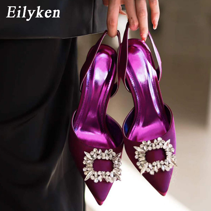 Eilyken automne Design soie femmes pompes cristal Style étrange talons hauts confortable fête mariage mariée chaussures