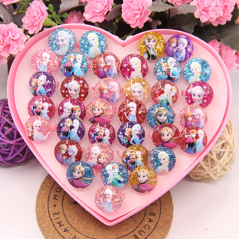 12 Uds. Anillo de princesa Frozen de Disney, Elsa, Anna, acrílico, Minnie Mouse, unicornio, decoración de fiesta para niños, regalos para niñas, suministros para fiesta de cumpleaños