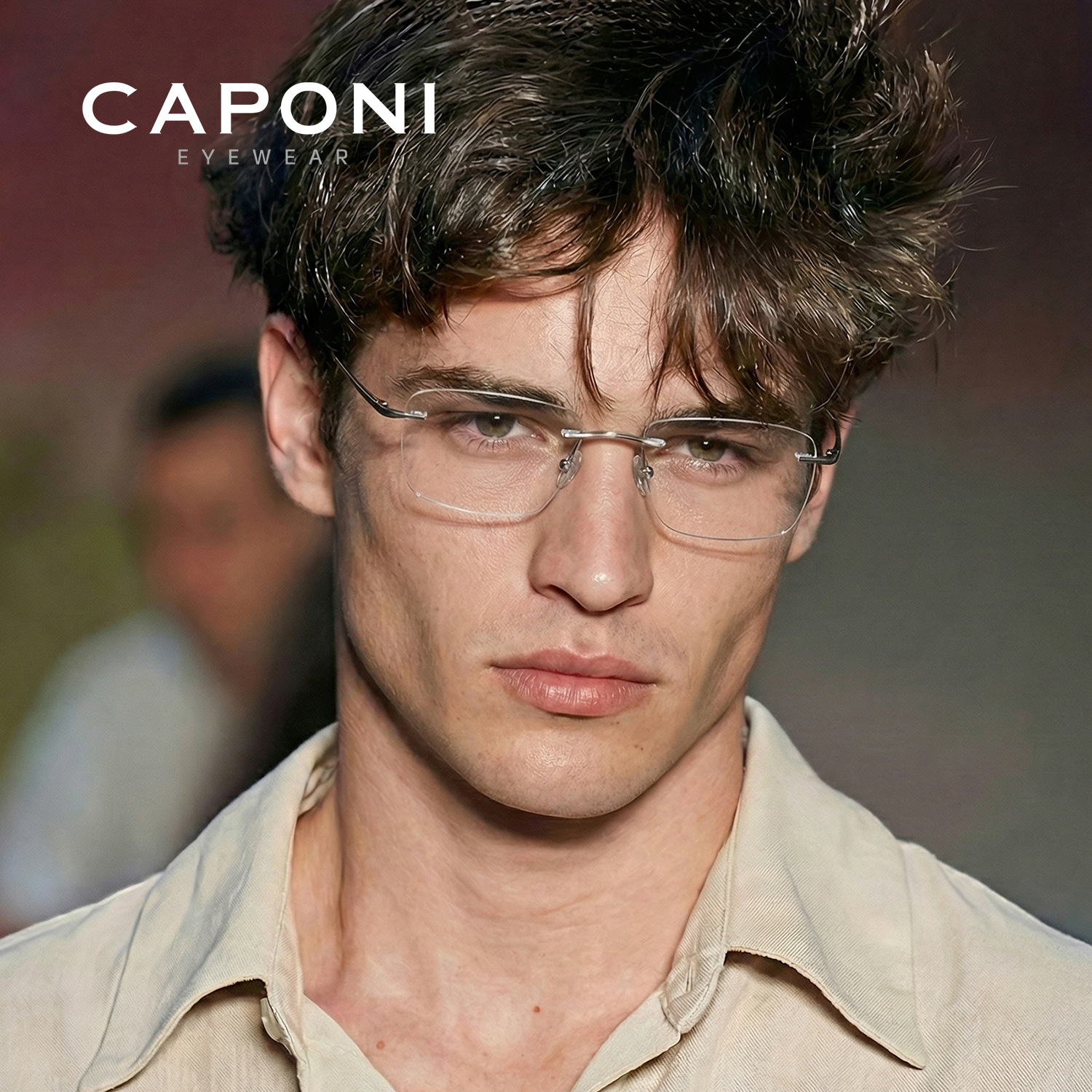 CAPONI – lunettes pour hommes, monture sans bords, en titane pur, ultralégères, anti-rayons bleus, photochromiques, UV400, J23608