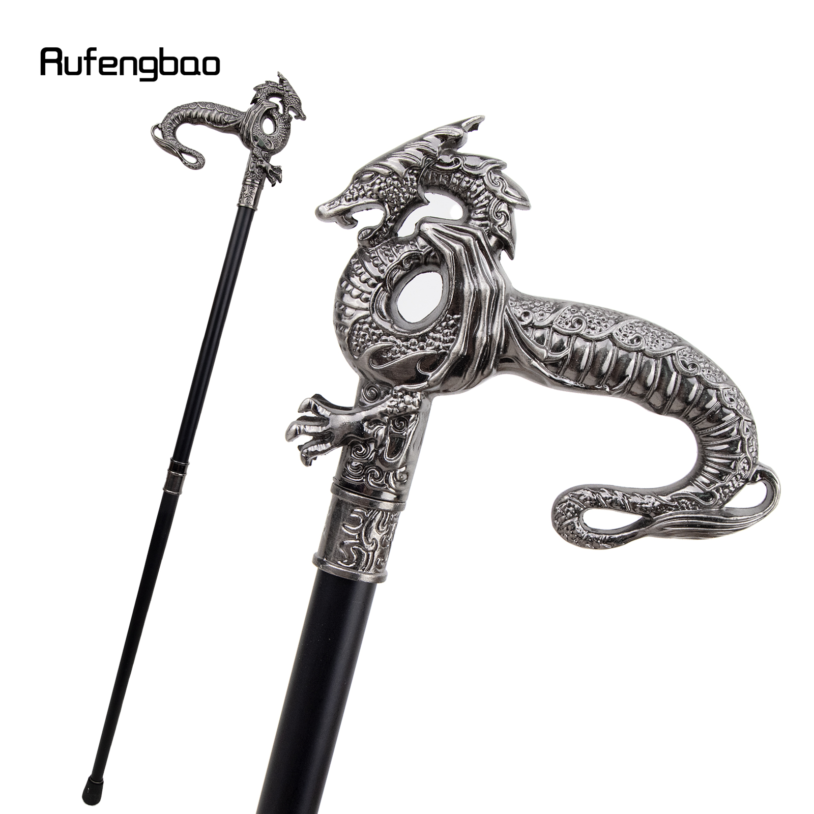 Zilveren Luxe Draak Wandelstok Mode Decoratieve Wandelstok Gentleman Elegante Cosplay Riet Knop Crosier 93cm