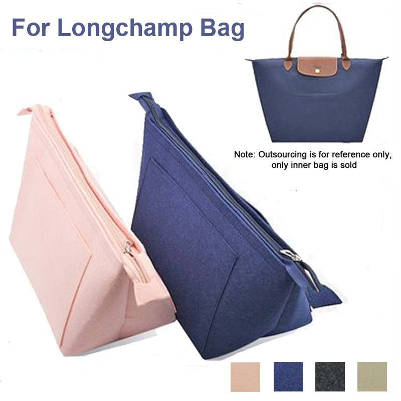 Borsa da donna con inserto in feltro per organizer per trucco con tasche multiple Borsa da viaggio con fodera grande Borse per cosmetici adatte alla borsa Longchamp
