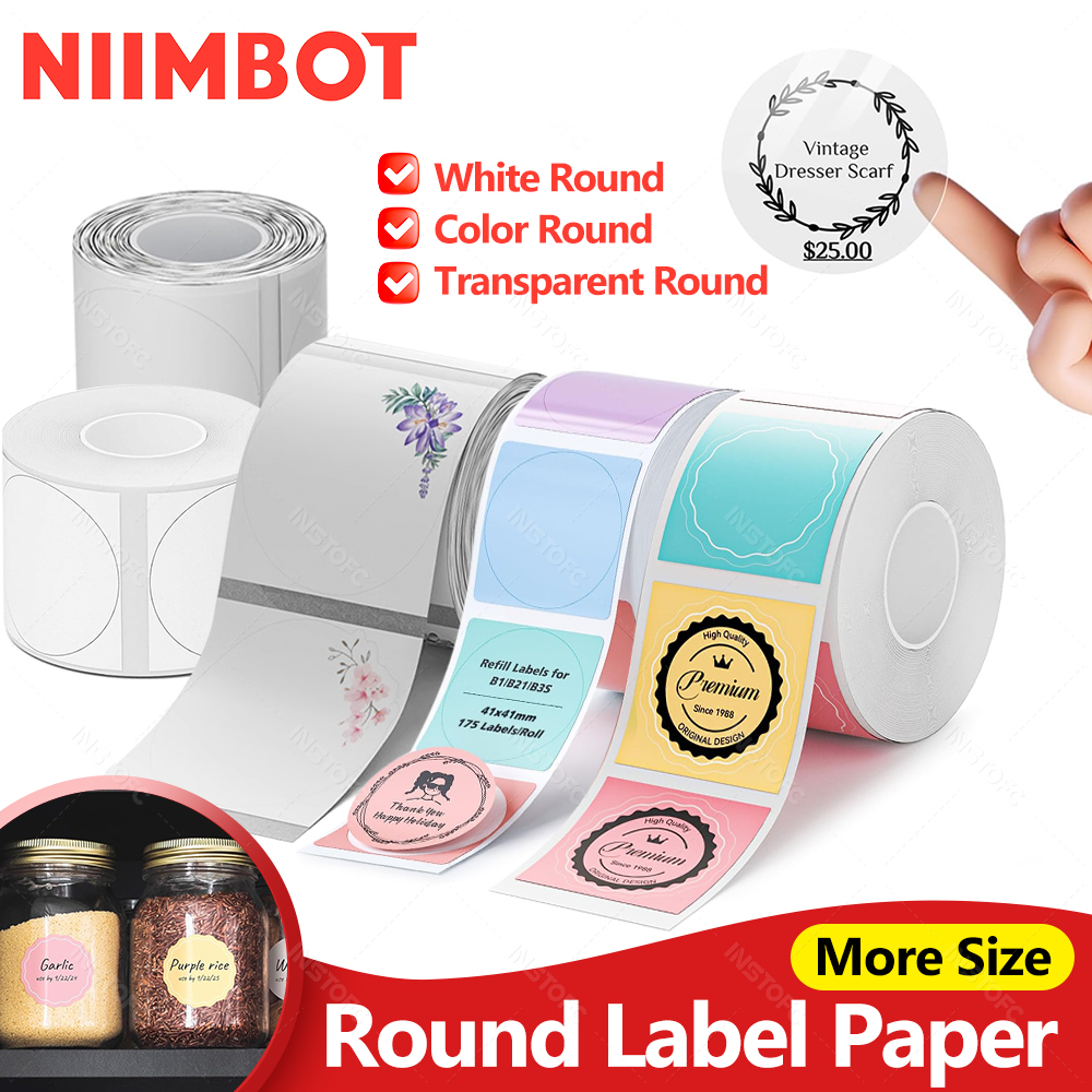 NiiMBOT B21 B1 B3S Etiqueta redonda de impressão autoadesiva térmica à prova d'água número digital papel adesivo de vedação de bolo