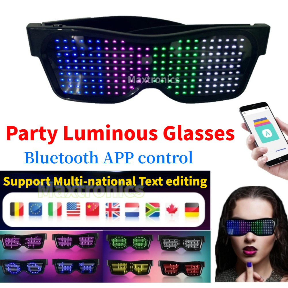 Gafas LED Bluetooth DIY texto multilingüe Graffiti RGBW/ROJO/Color verde para fiesta de Halloween Rave Music Festival gafas brillantes