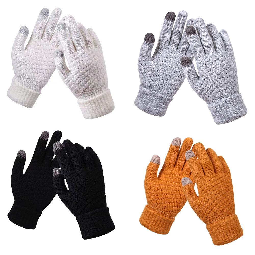 Guantes cálidos de invierno para hombre y mujer, manoplas de punto clásicas elásticas para pantalla táctil, manoplas de lana de dedo completo, guante de conducción para ciclismo al aire libre