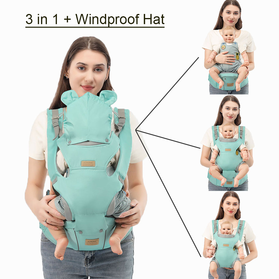 Multifuncional Baby Hipseat Carrier com chapéu à prova de vento, mochila ergonômica, Sling para criança infantil, Kangaroo Bag para inverno, 0-3Y
