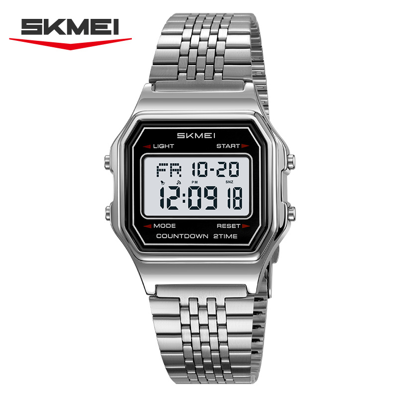 นาฬิกาข้อมือดิจิตอล SKMEI 2465 รุ่นหรูสำหรับผู้ชาย กันน้ำ สายสแตนเลส นาฬิกาอิเล็กทรอนิกส์สำหรับผู้ชาย หน้าจอ LED นาฬิกาสปอร์ต Reloj Hombre