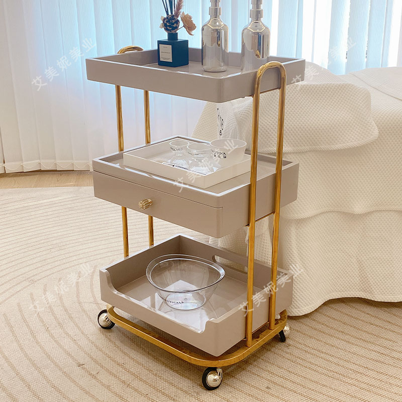 Carro de herramientas especiales para salón de belleza, estilo lujoso, color crema, con luz de viento, bordado de manicura, Carrito Multiusos Con Ruedas, carrito de salón