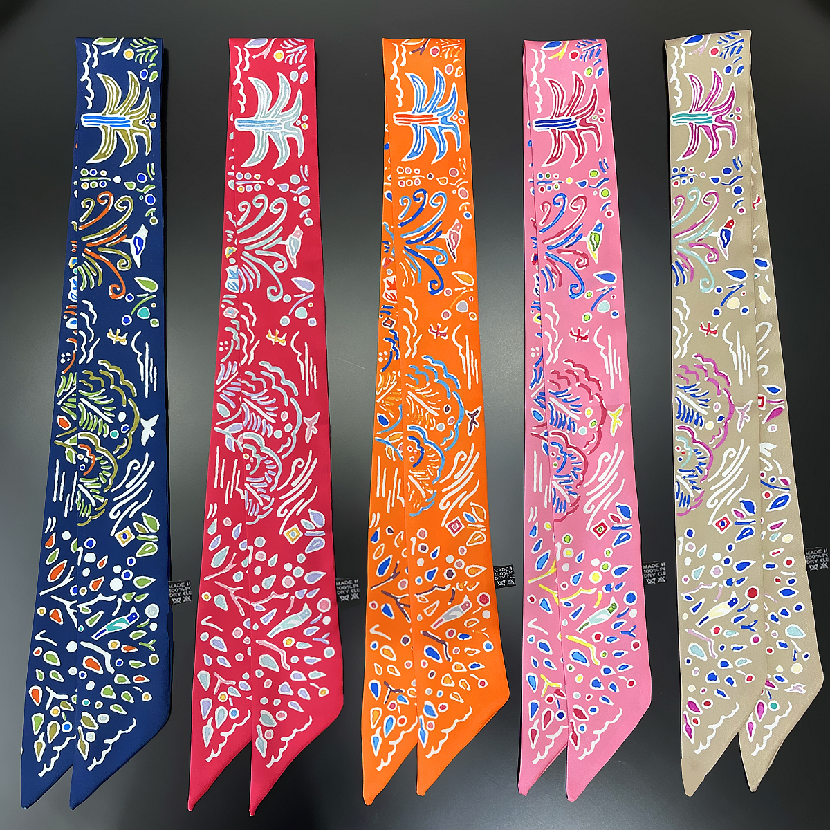 Nowy ręcznie rysowany szalik damski luksusowej marki jedwabny szalik modna opaska na głowę Foulard obcisła torba na włosy szaliki projekt szalik
