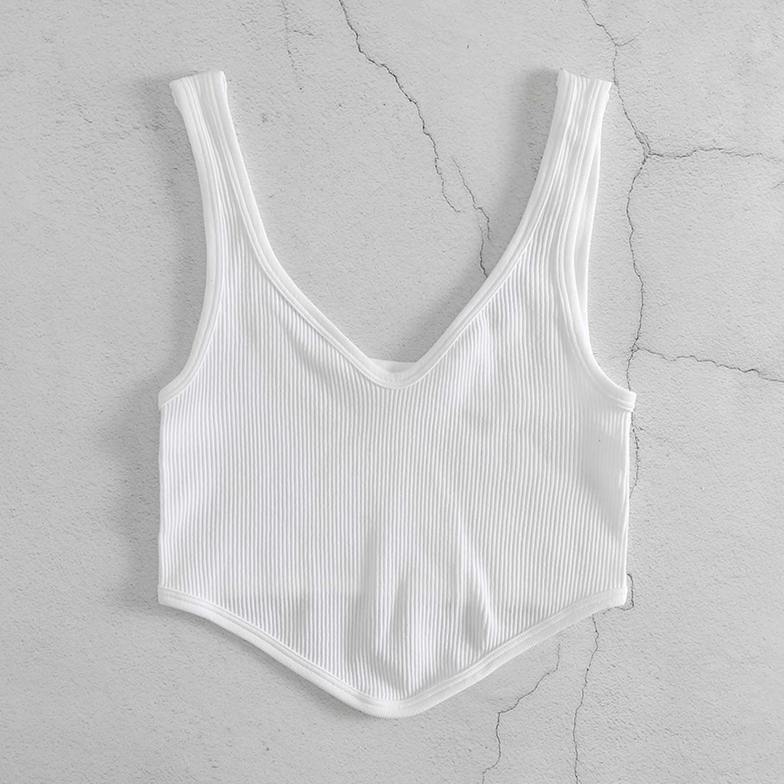 Tops cortos básicos Harajuku para mujer, Tops cortos de punto acanalado, camiseta sin mangas Sexy con cuello en V profundo sin costuras, sujetador de moda sin mangas, chaleco deportivo sin espalda