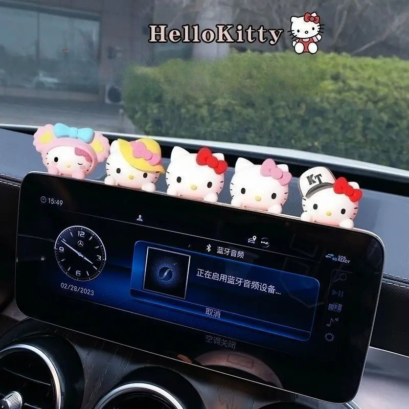 Набор из 5 штук: Декоративные фигурки Hello Kitty для автомобиля, серия аниме-кукол, милые и забавные украшения для салона авто, мультяшные игрушки-украшения
