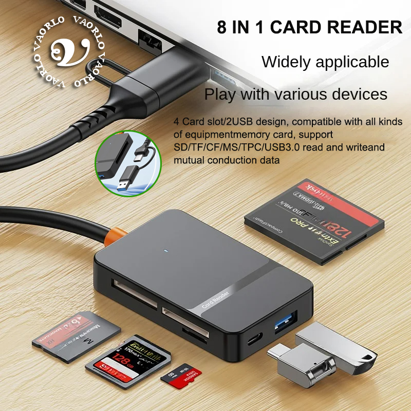 8 в 1 USB-кардридер 3.0 Устройство чтения карт SD Micro SD TF CF MS U Disk Компактный адаптер флэш-карт для ноутбука Устройство чтения смарт-карт