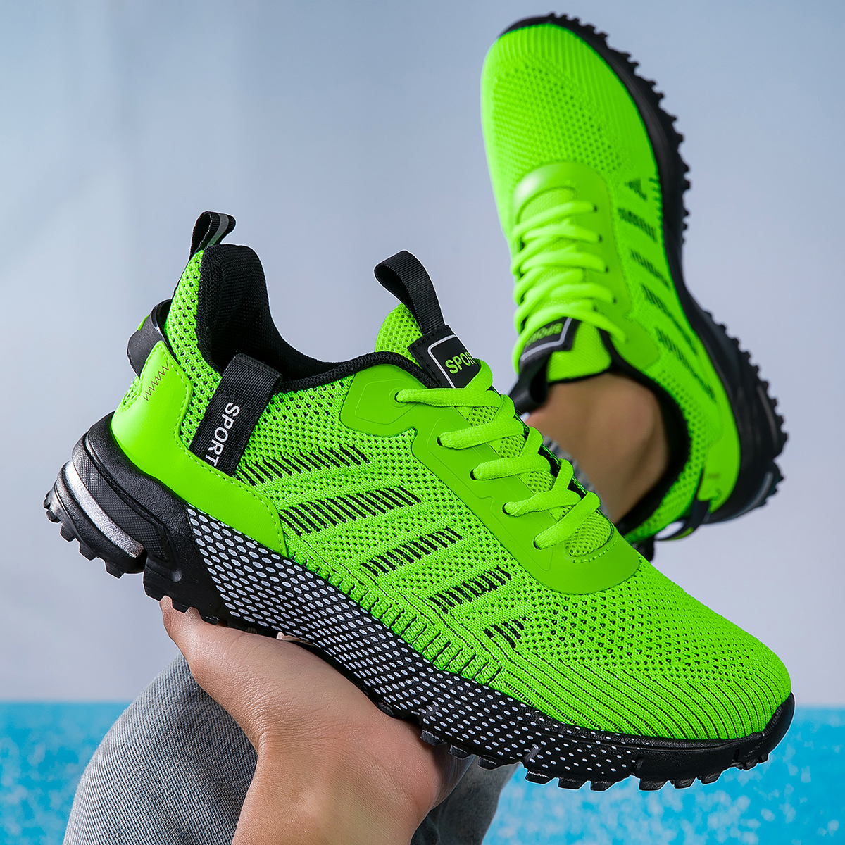 Scarpe da corsa da uomo, leggere e traspiranti, scarpe sportive da jogging, sneakers casual da uomo con lacci, comode e antiscivolo.