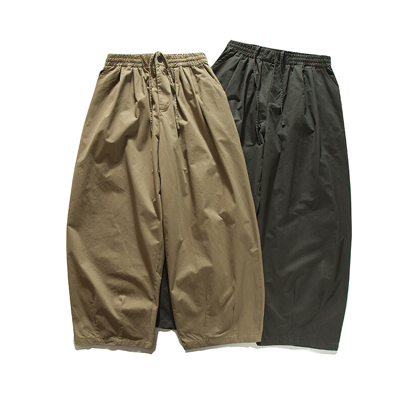 Ropa informal japonesa para hombre, moda Vintage, holgada, informal, de pierna ancha, recta, pantalones holgados de carga, pantalones Cityboy de gran tamaño de algodón puro