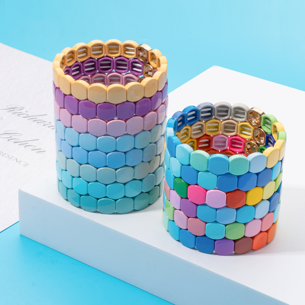2025 Colorful Bangle For Women Boho Elastic Beaded 10mm Bracelets Enamel Jewelry
