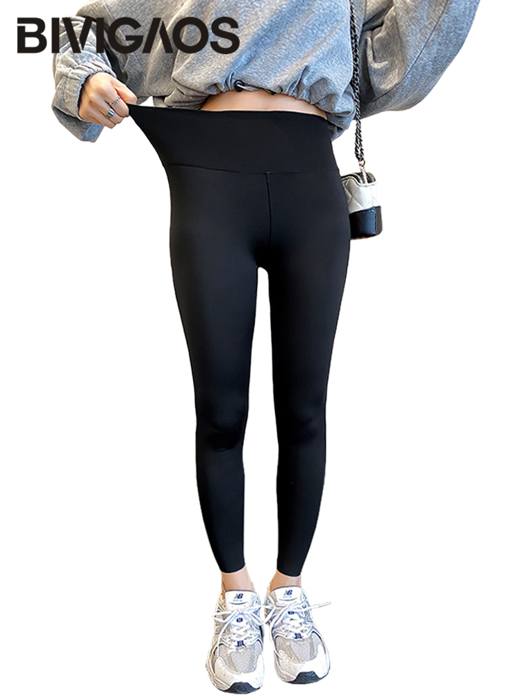 Bivigaos primavera novo lazer tubarão leggings calças femininas magro apertado elástico de cintura alta preto esportes leggings de fitness